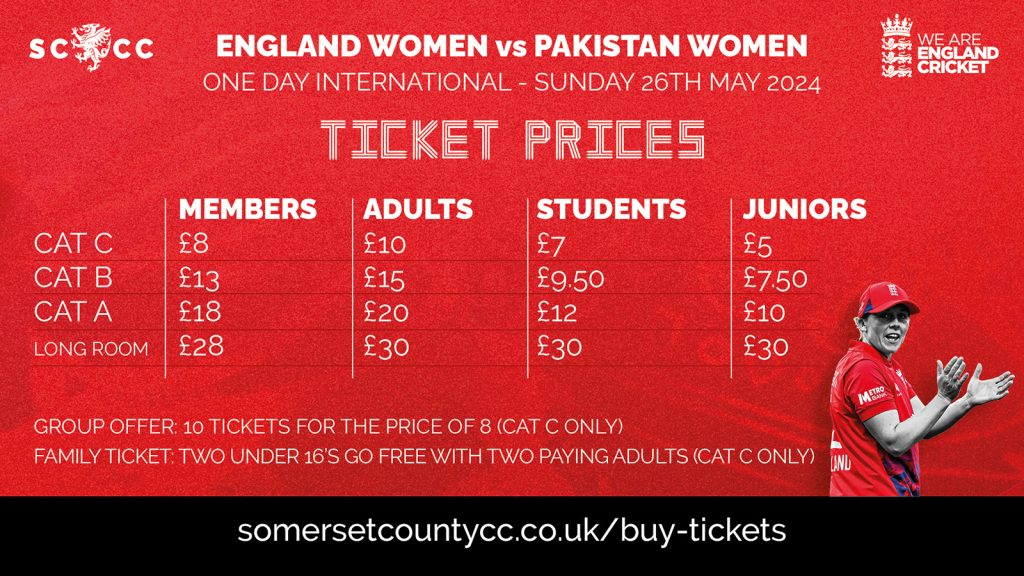 England Women v Pakistan ODI Ticket Information Somerset